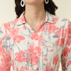 Pink Floral Printed Fit & Flare Midi Dress