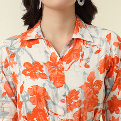 Orange Floral Printed Fit & Flare Midi Dress