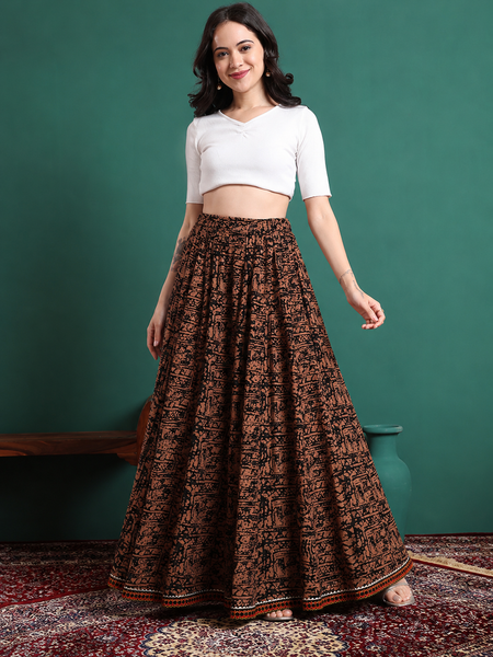 Women Abstract Printed Flared Maxi Skirt