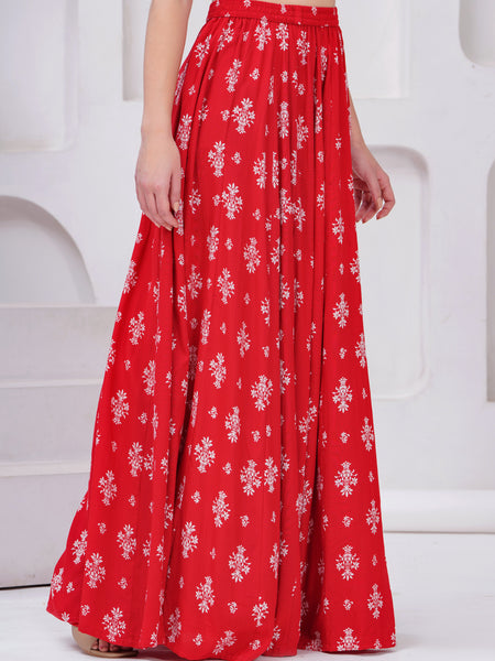 Women Printed Flared Maxi Skirt