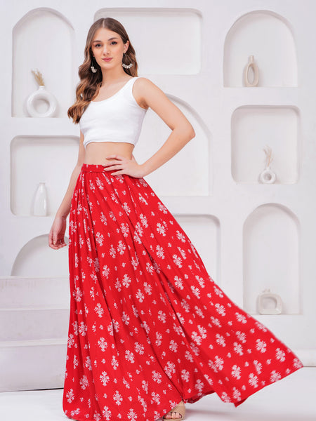 Women Printed Flared Maxi Skirt