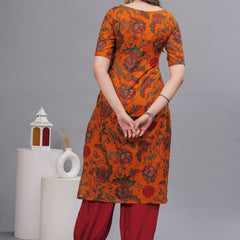 Floral Printed Thread Work Pure Cotton Kurta with Salwar