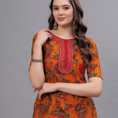 Floral Printed Thread Work Pure Cotton Kurta with Salwar