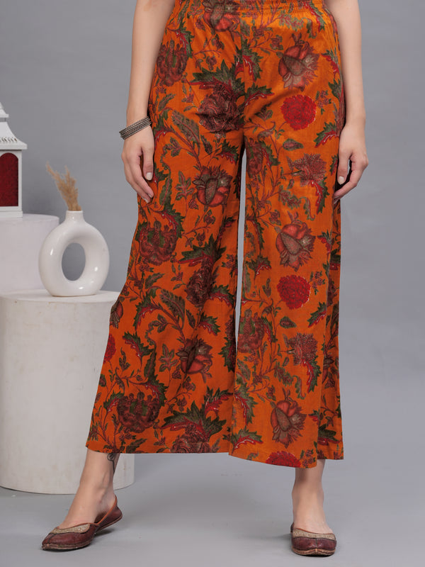 Women Floral Printed Pure Cotton Kurta with Palazzos