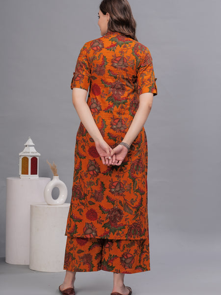 Women Floral Printed Pure Cotton Kurta with Palazzos
