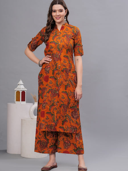 Women Floral Printed Pure Cotton Kurta with Palazzos