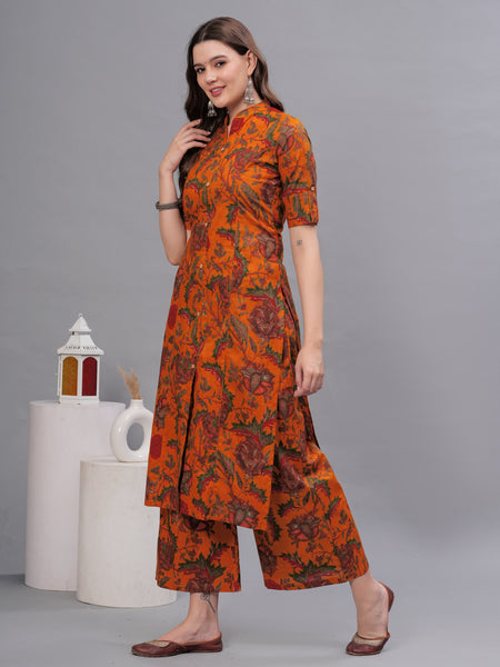 Women Floral Printed Pure Cotton Kurta with Palazzos