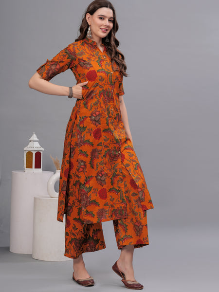 Women Floral Printed Pure Cotton Kurta with Palazzos