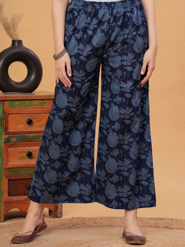 Women Floral Print Cotton Kurta With Plazzos