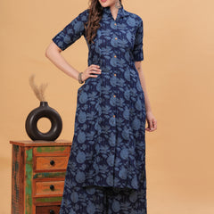 Women Floral Print Cotton Kurta With Plazzos