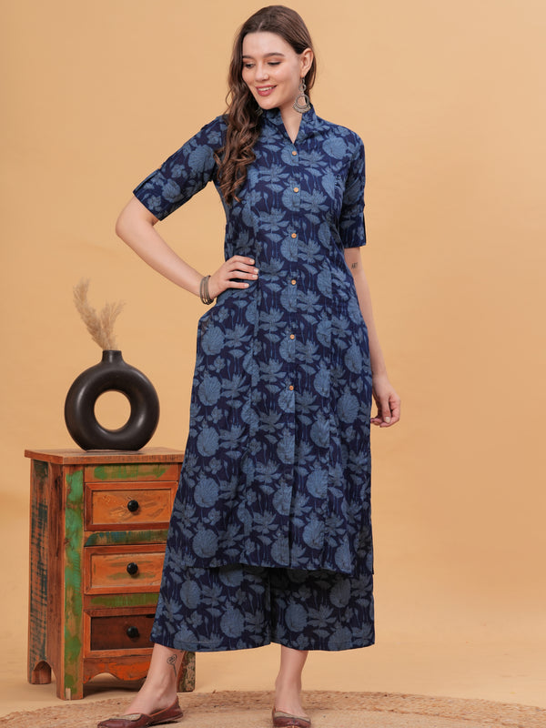 Women Floral Print Cotton Kurta With Plazzos