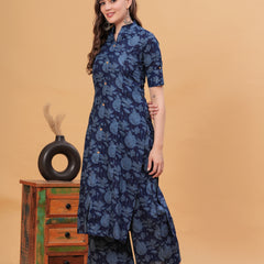 Women Floral Print Cotton Kurta With Plazzos