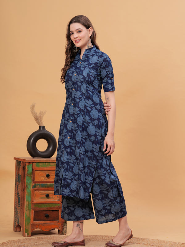 Women Floral Print Cotton Kurta With Plazzos