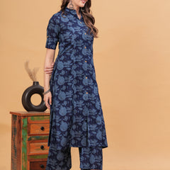 Women Floral Print Cotton Kurta With Plazzos