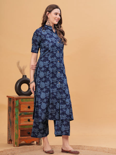 Women Floral Print Cotton Kurta With Plazzos