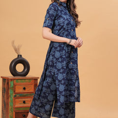 Women Floral Print Cotton Kurta With Plazzos