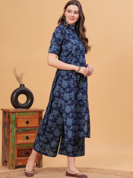 Women Floral Print Cotton Kurta With Plazzos
