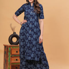 Women Floral Print Cotton Kurta With Plazzos