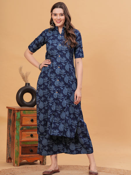 Women Floral Print Cotton Kurta With Plazzos