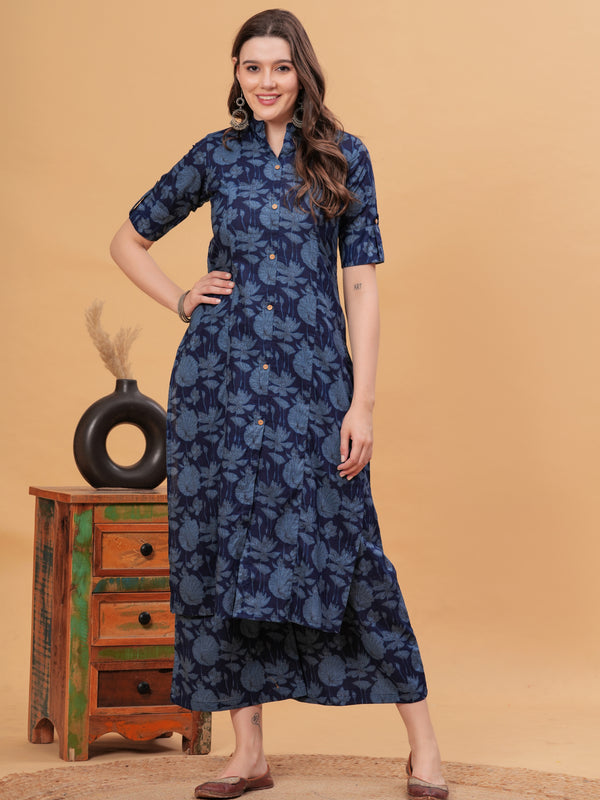 Women Floral Print Cotton Kurta With Plazzos
