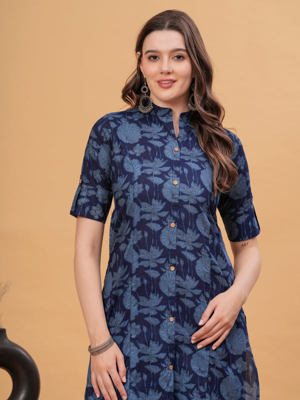 Women Floral Print Cotton Kurta With Plazzos