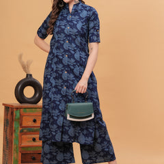 Women Floral Print Cotton Kurta With Plazzos