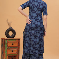 Women Floral Print Cotton Kurta With Plazzos