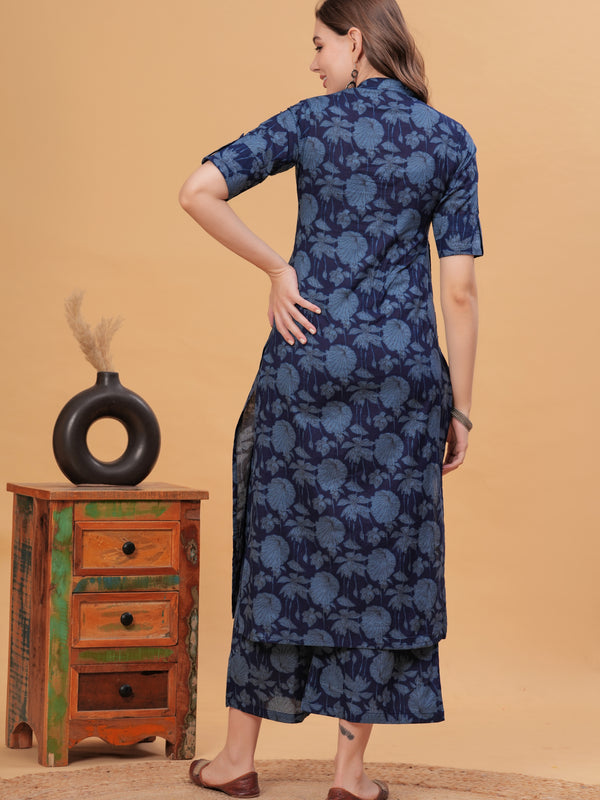 Women Floral Print Cotton Kurta With Plazzos