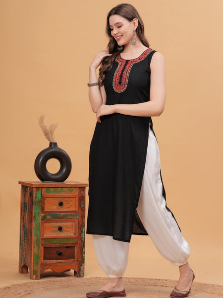 Black Straight Cotton Kurta Side