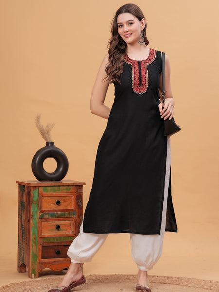 Black Straight Cotton Kurta