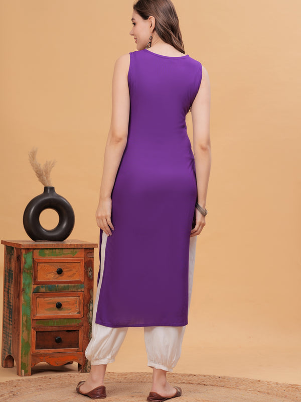 Women Embroidered Purple Kurta with Harem Pants