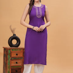 Women Embroidered Purple Kurta with Harem Pants