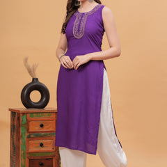 Women Embroidered Purple Kurta with Harem Pants