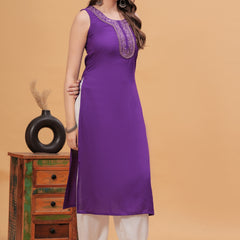 Women Embroidered Purple Kurta with Harem Pants