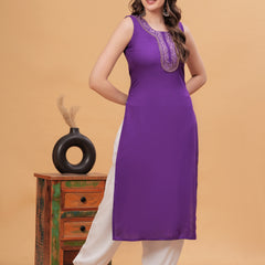 Women Embroidered Purple Kurta with Harem Pants