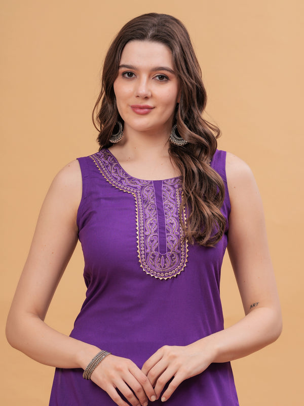 Women Embroidered Purple Kurta with Harem Pants
