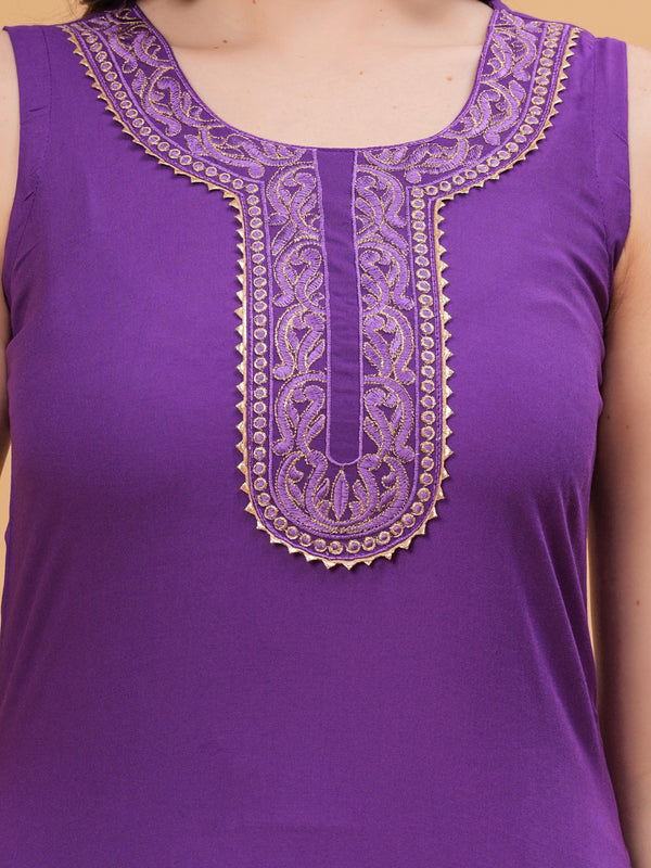 Women Embroidered Purple Kurta with Harem Pants