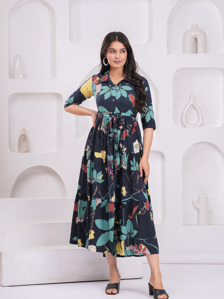 Floral Print Fit & Flare Maxi Dress