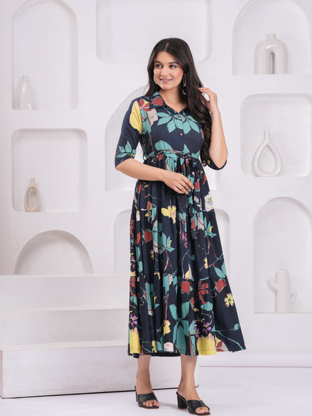 Floral Print Fit & Flare Maxi Dress