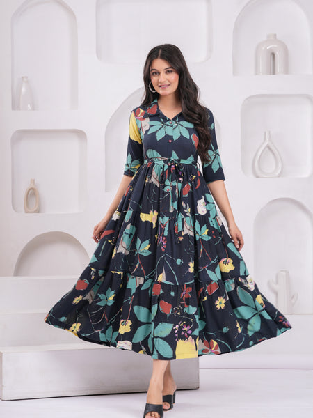 Floral Print Fit & Flare Maxi Dress