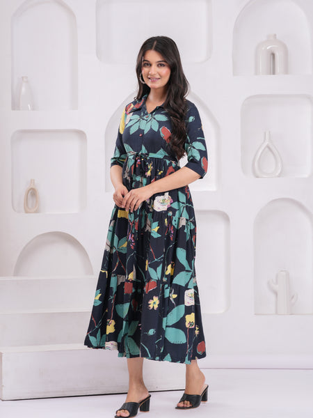 Floral Print Fit & Flare Maxi Dress