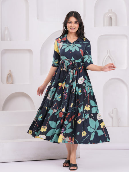 Floral Print Fit & Flare Maxi Dress