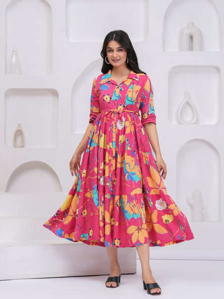 Pink Floral Fit & Flare Dress