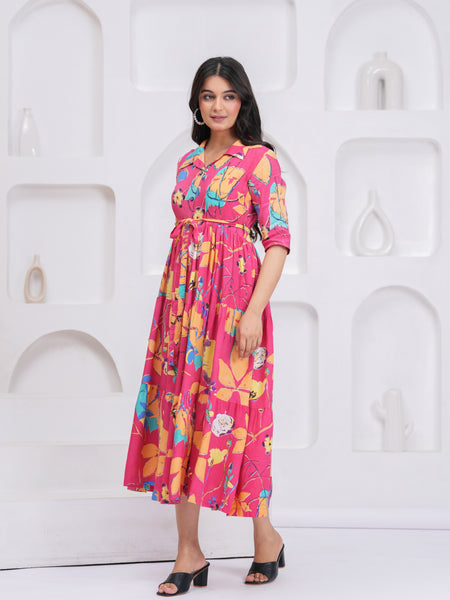 Pink Floral Fit & Flare Dress