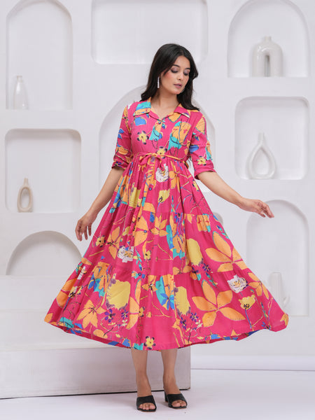 Pink Floral Fit & Flare Dress