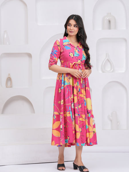 Pink Floral Fit & Flare Dress