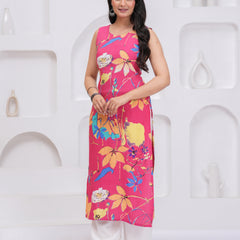 Women Floral Printed Sleeveless Straight Kurta