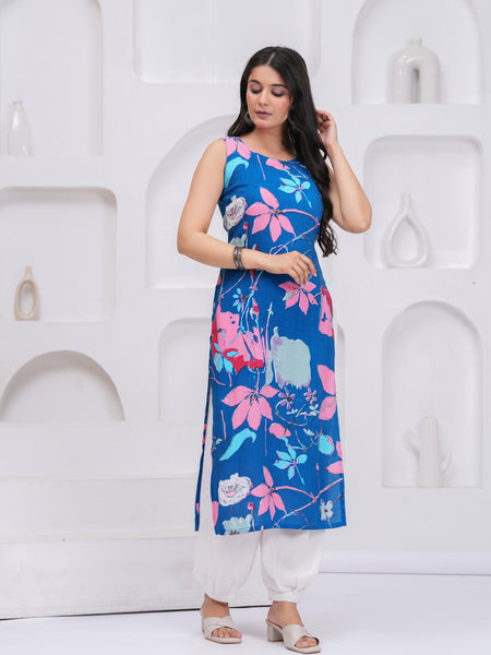 Women Floral Printed Round Neck Straight Kurta