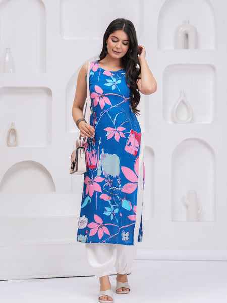 Women Floral Printed Round Neck Straight Kurta