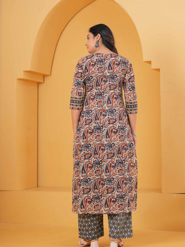 Women Multicolor Pure Cotton Kurta with Trousers & With Dupatta